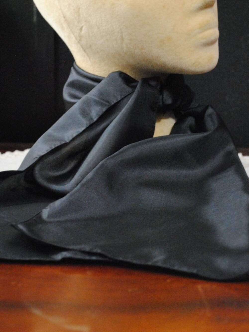 Vintage Plain Black Satin Long Narrow Scarf